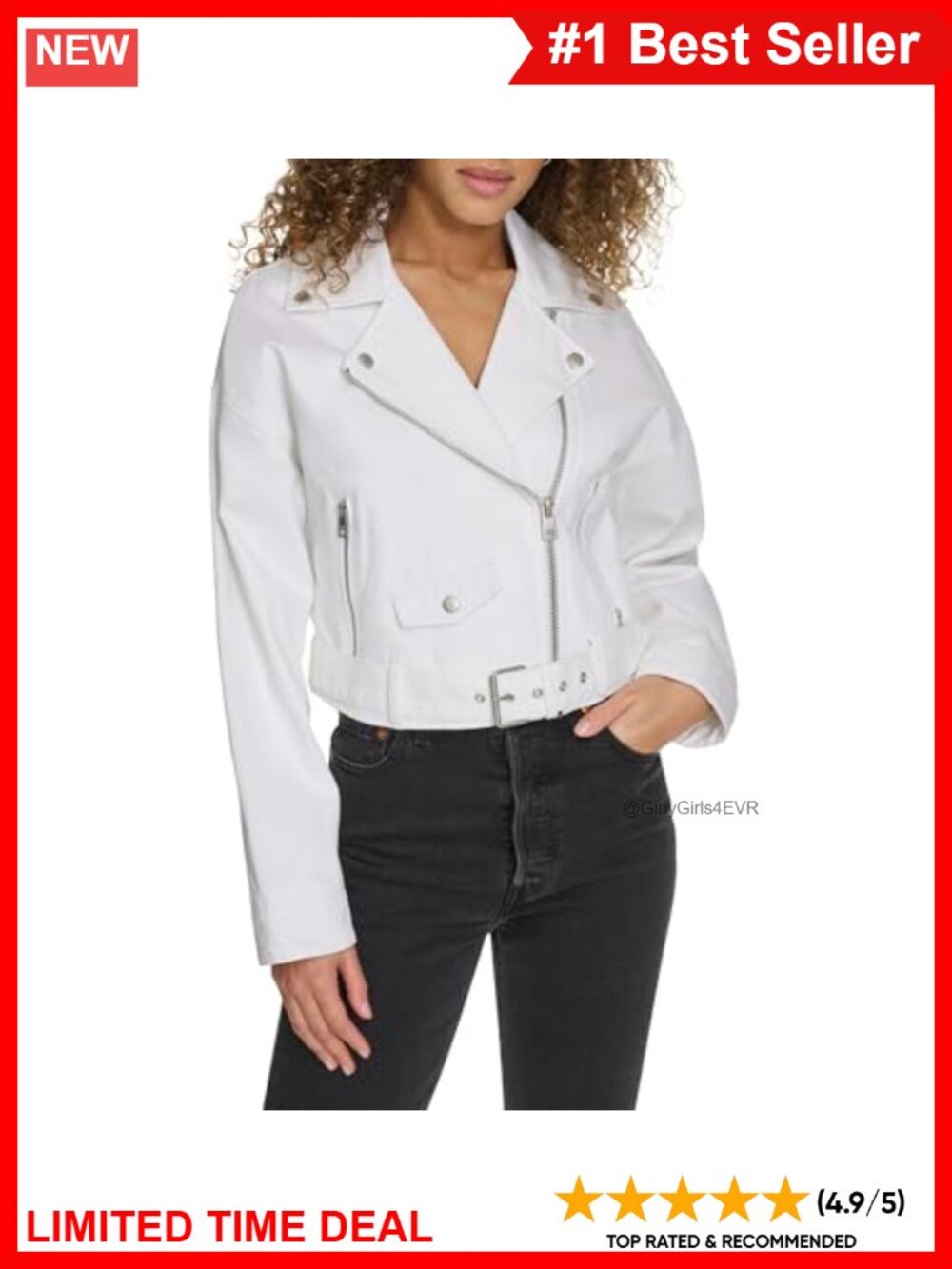 Cropped Denim Moto Jacket Drop Shoulder Removable Belt Snap Lapels